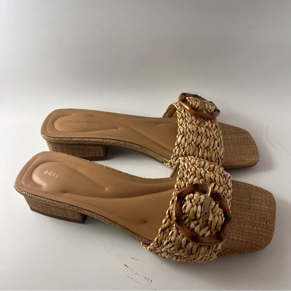 Easy Spirit Braided Tan Slide Mules with Tortoiseshell Accent - Picture 4 of 6